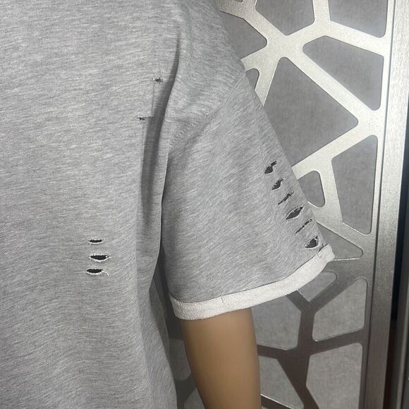Honey Punch Distressed Short Sleeves Gray Sweat Shirt S - Picture 8 of 11